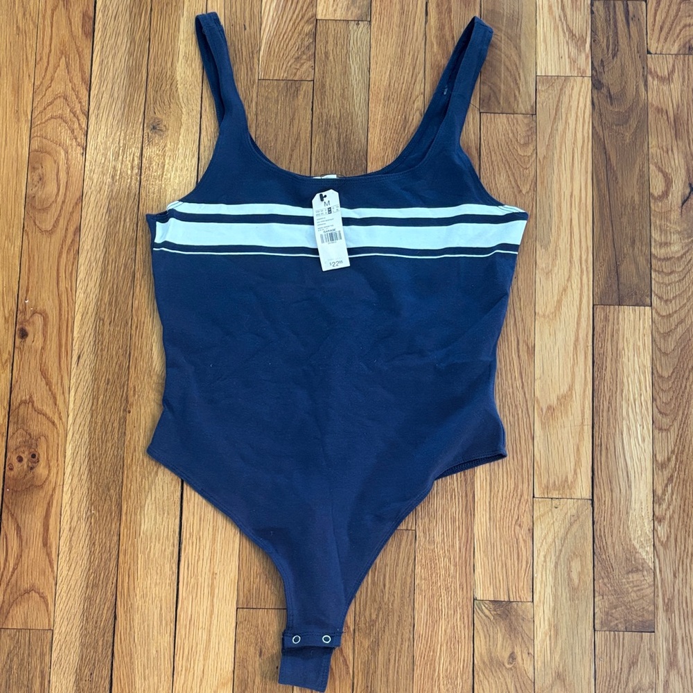 Garage Navy and White Striped Scoop Neck Bodysuit